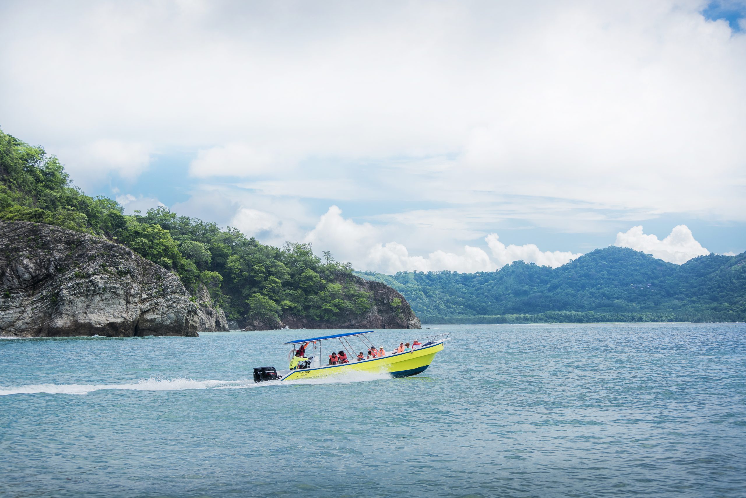 Cabo Blanco Travelers taxi boat on the Pacific coast of Costa Rica