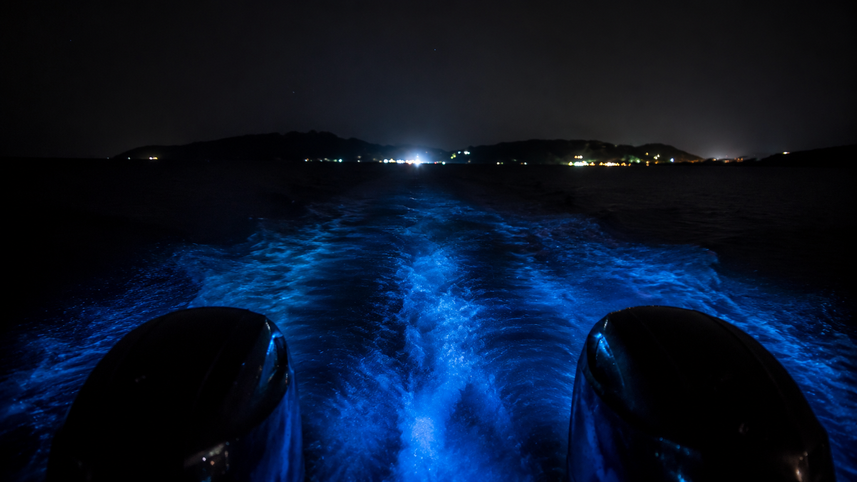 Bioluminescent boat wake in the Gulf of Nicoya