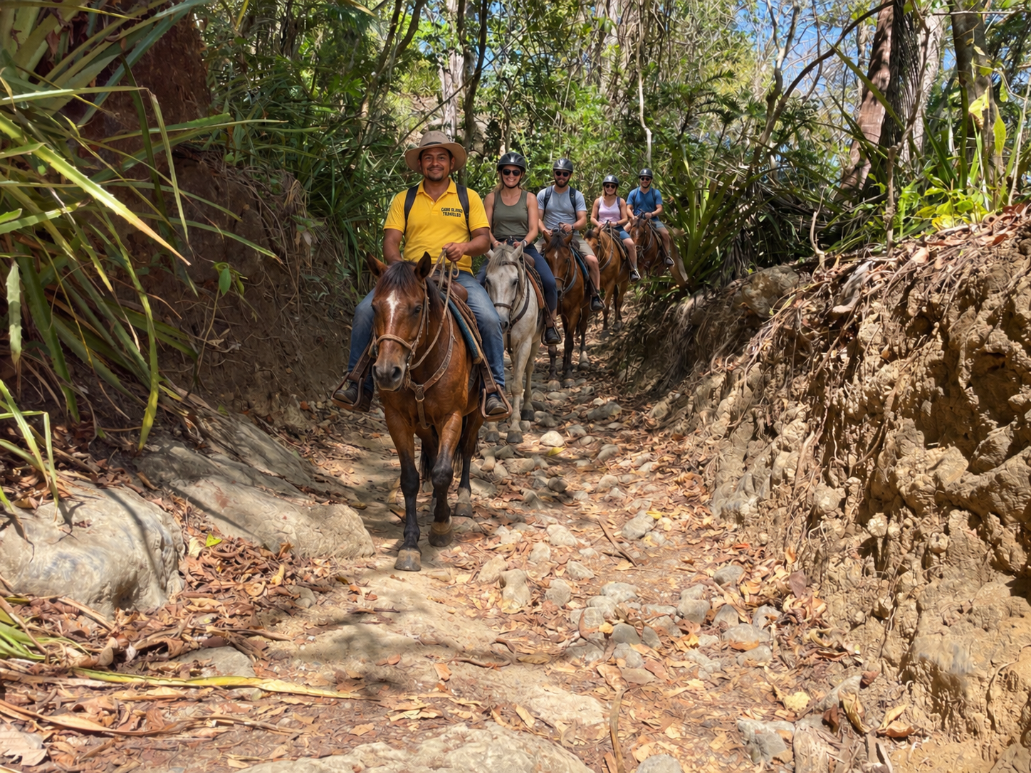 Horseback riding tropical trails